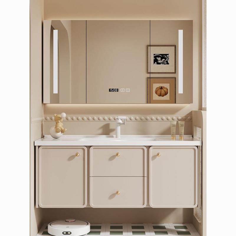奶油风陶瓷一体盆法式浴室柜组合洗漱台现代简约洗手脸盆柜卫生间