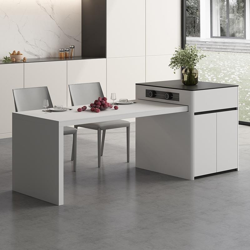 可伸缩中岛台餐桌一体现代简约轻奢功能岩板开放式厨房家用小户型