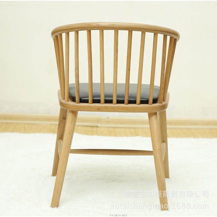 公主椅新中式简约餐椅带扶手温莎圈椅白橡木实木餐椅书房椅洽谈椅