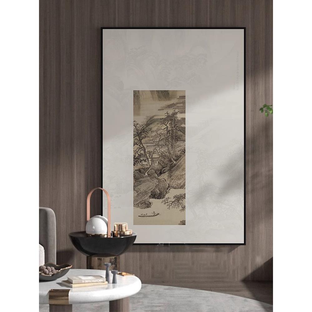 溪山放棹x新中式山水玄关装饰画客厅过道挂画中国风茶室书房壁画