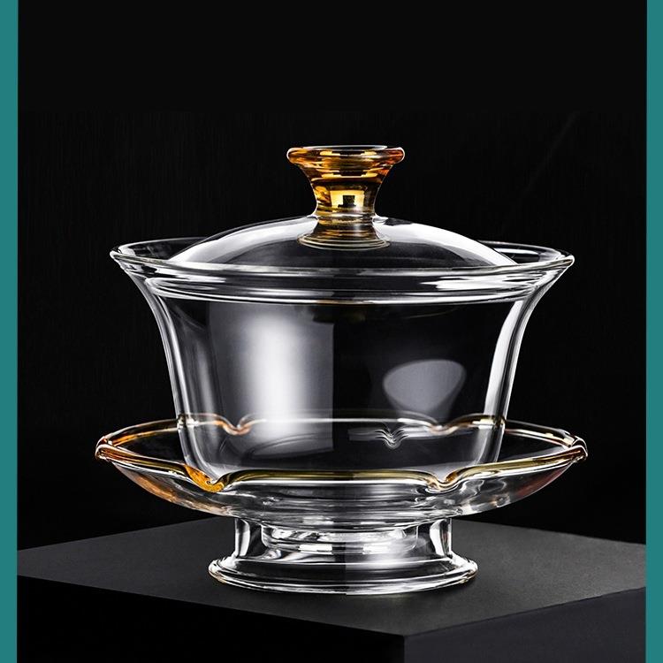 禾器玻璃盖碗茶杯沁莲泡茶碗单个和器三才盖碗茶具防烫大号