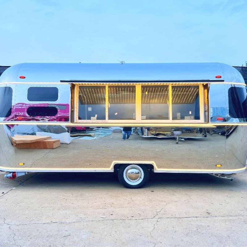 不锈钢移动餐车商业街摆摊房车拖挂小吃夜市奶茶复古车模型工厂