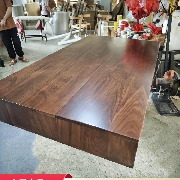 新款黑胡桃木板亚克力茶几餐桌面板扫地机器人置物架实木大板桌板