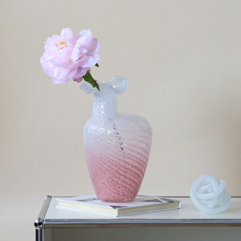 粉色渐变中古玻璃花瓶摆件轻奢高级感客厅桌面水养插花装饰样板间,橡塑材料及制品,其他塑料制品,淘宝优惠券,粉丝福利购,淘宝优惠卷