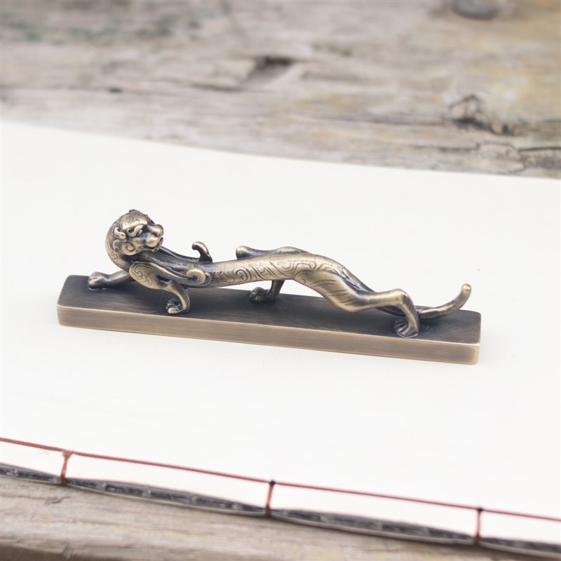 纯铜达摩镇纸走虎镇尺笔搁黄铜达摩祖H师摆件创意镇纸笔架文房用