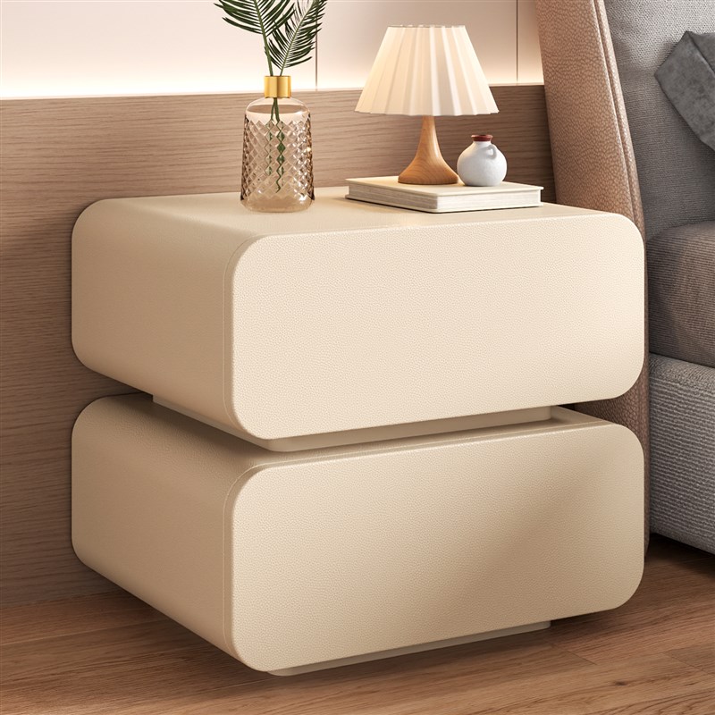 创意奶油风床头柜简约现代实木床头收纳柜卧M室轻奢高级感床头柜