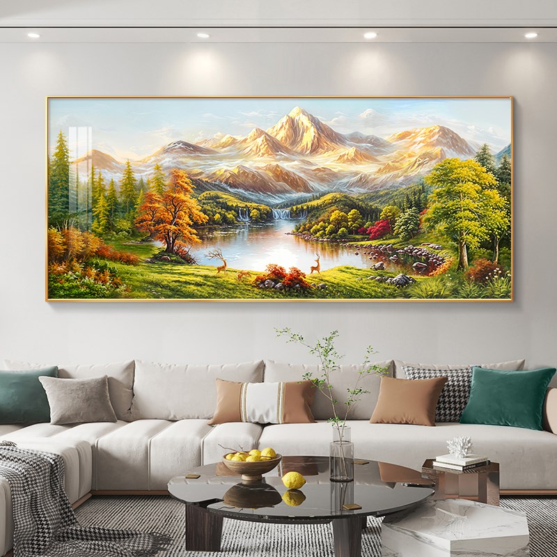 聚宝盆山水画客厅挂画沙发背景墙装饰画风景油画大气壁画日照金山