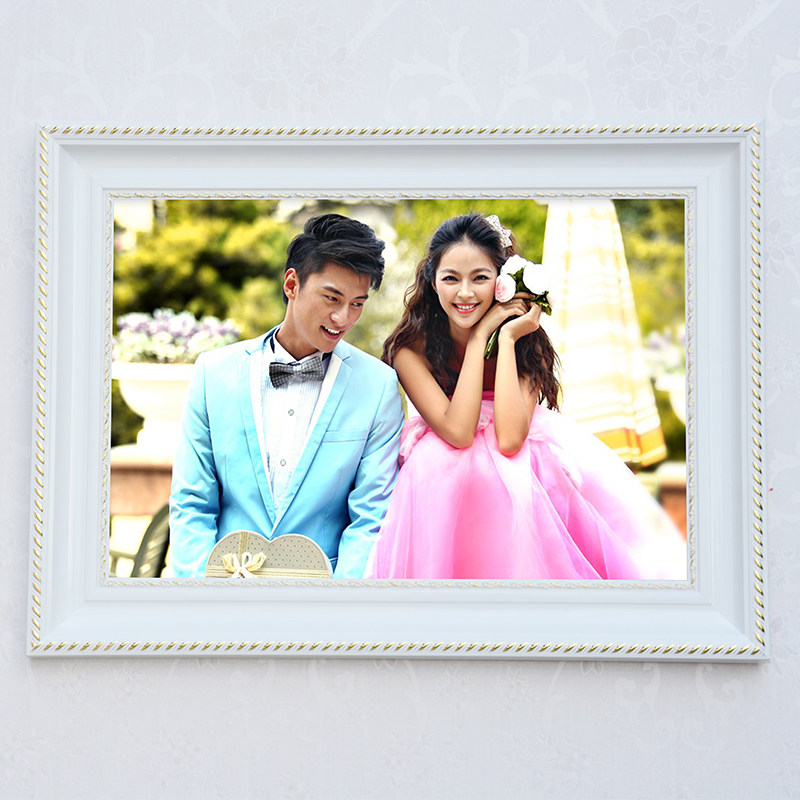 欧式白色实木相框16寸24寸30寸32寸36寸婚纱相框挂墙影楼写真金色