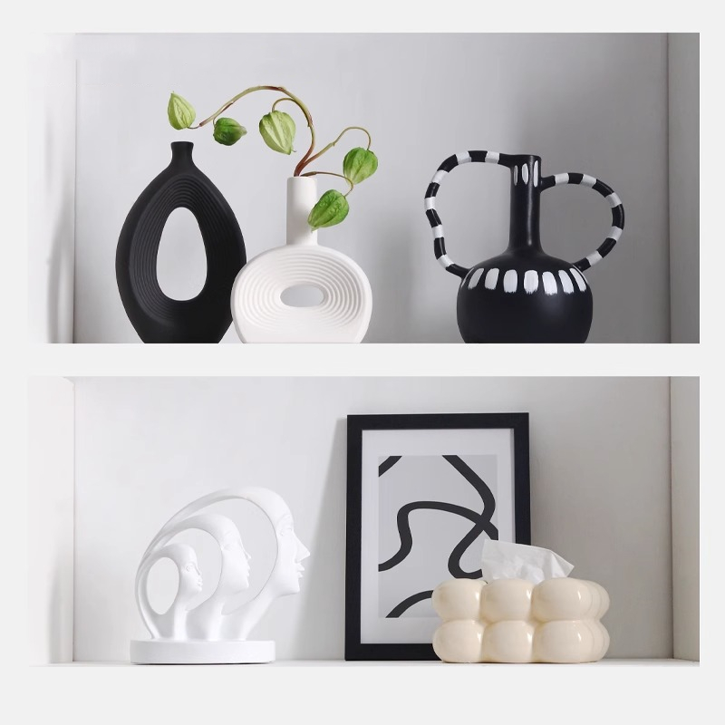 酒柜装饰摆饰高档轻奢样板房黑白奶油风软装高级感客厅艺术品摆设