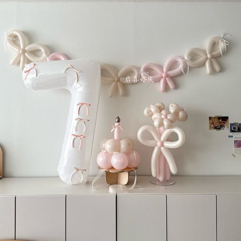 小孩生日儿童生日粉色蓝色气球装扮布置用品蛋糕背景拍照装饰道具