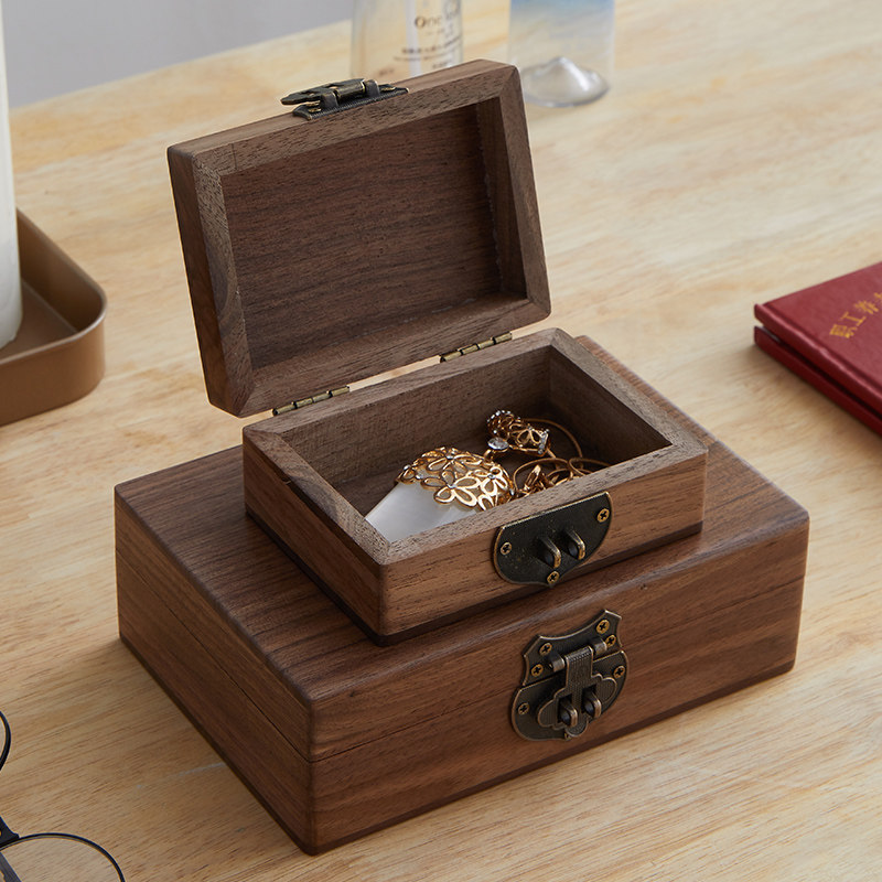 带锁收纳盒木质证件盒桌面储物盒子家用实木杂物收纳箱密码木箱子