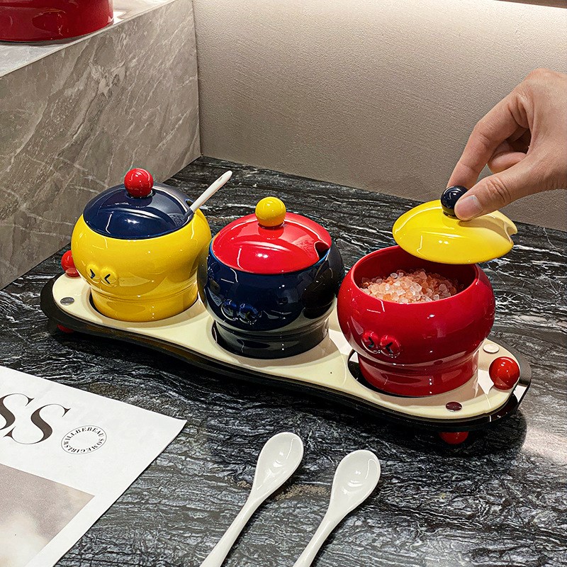 毛雪汪姜妍同款调料罐多巴胺撞色陶瓷家用盐罐P油泼辣子带盖猪油