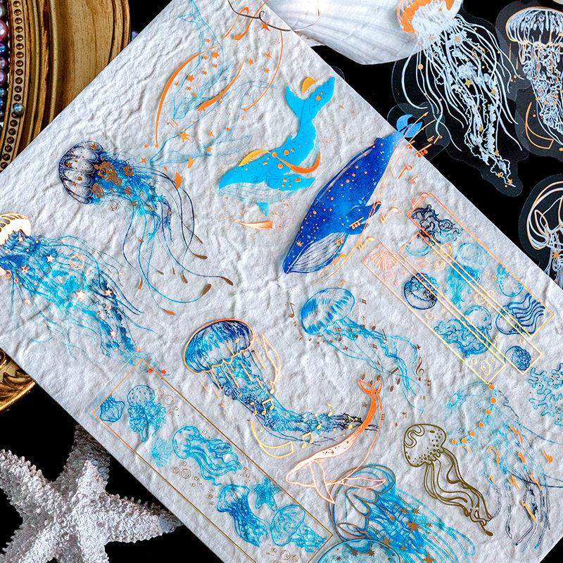 人间幻境PET彩金烫金防水手账贴纸鲸鱼星球手帐装饰素材手机贴画,3C数码配件,USB多功能数码宝,淘宝优惠券,粉丝福利购,淘宝优惠卷