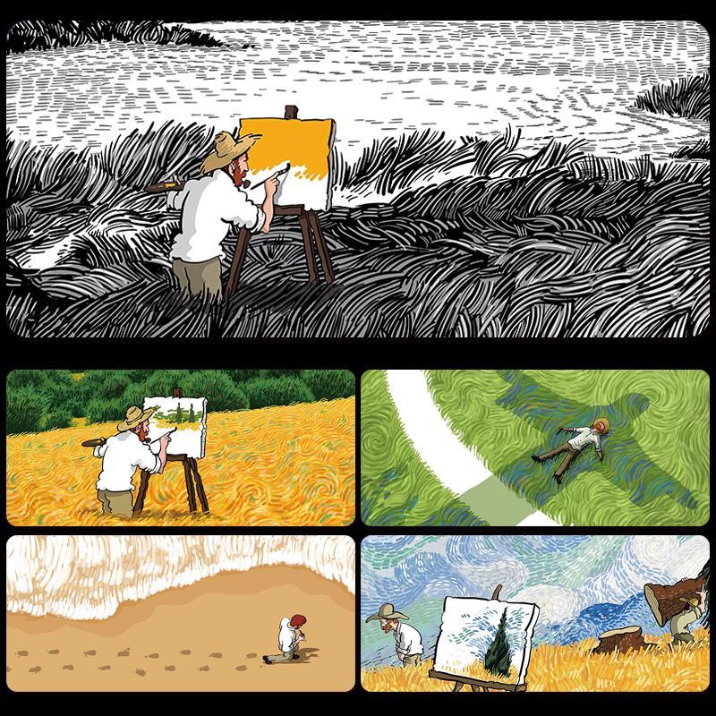 艺术梵高鼠标垫超大卡通办公电脑电竞fps游戏桌垫键盘桌面垫定制