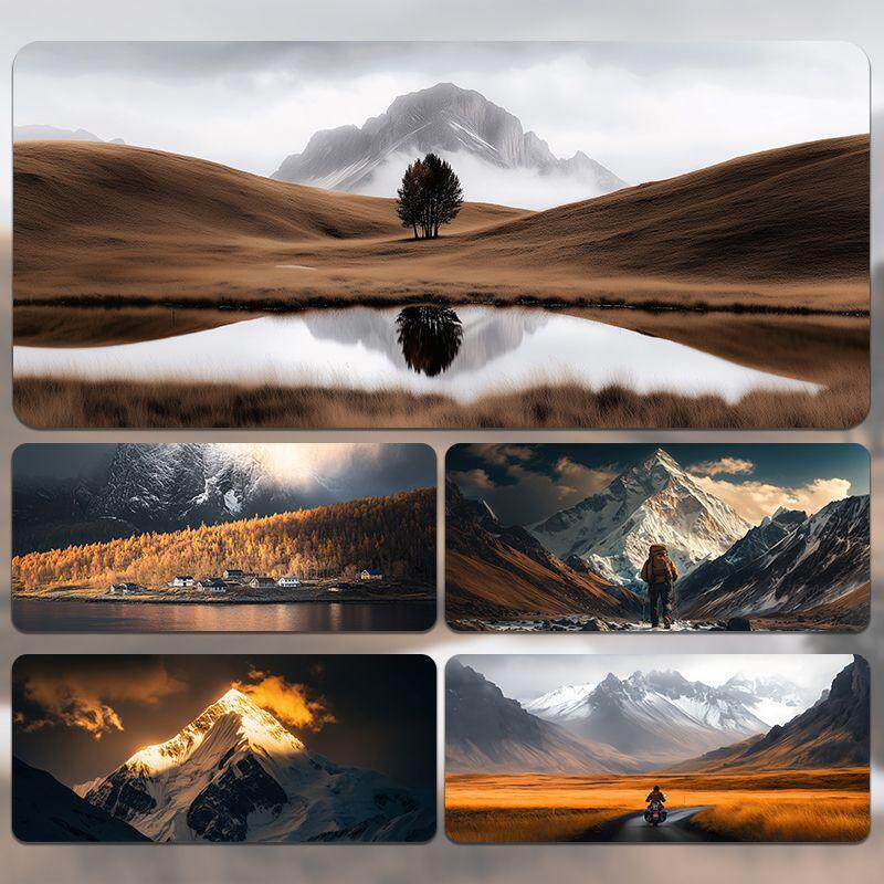 自然风景鼠标垫超大号冷淡风桌面垫高颜值办公电脑防滑护腕键盘垫