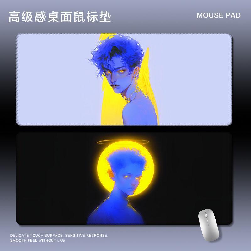 简约鼠标垫超大号怪诞美学蓝色艺术创意办公桌面垫电脑办公键盘垫