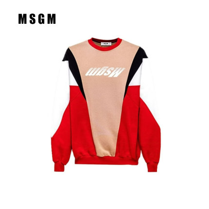 孤品特价MSGM 拼接印花蝙蝠袖运动长袖卫衣 男款 红色