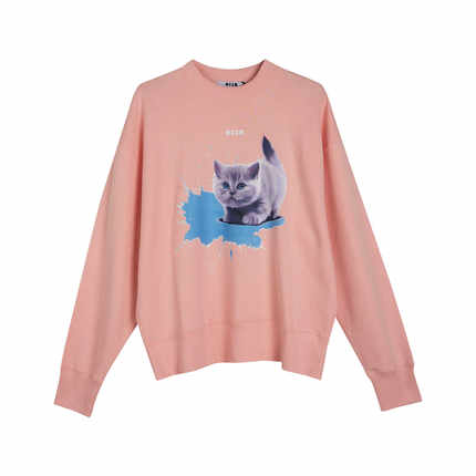 全新未使用MSGM女士小猫印花圆领卫衣