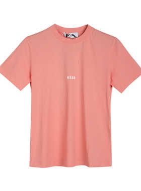 全新未使用MSGM女士粉色圆领徽标短袖T恤