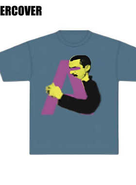 UNDERCOVER人物法式印花直筒短袖T恤 男女同款 蓝色