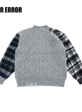 ADER ERROR 拼接格纹圆领长袖毛衣