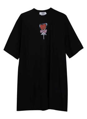 MSGM 意大利奢侈品牌 纯色圆领短袖女式针织连衣裙  黑色