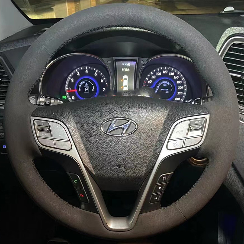 13-17款现代胜达方向盘套真皮格越把套手缝专车专用全包款内饰