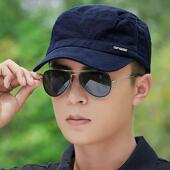 帽子男士 爸爸中年平顶帽休闲短檐布帽百搭太阳帽纯棉春秋鸭舌帽男