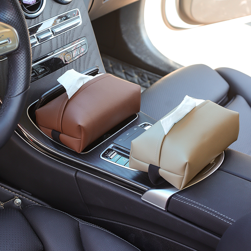 荔枝纹超纤皮轻奢车载纸巾盒挂式绑带车内抽纸盒扶手箱椅背纸巾袋