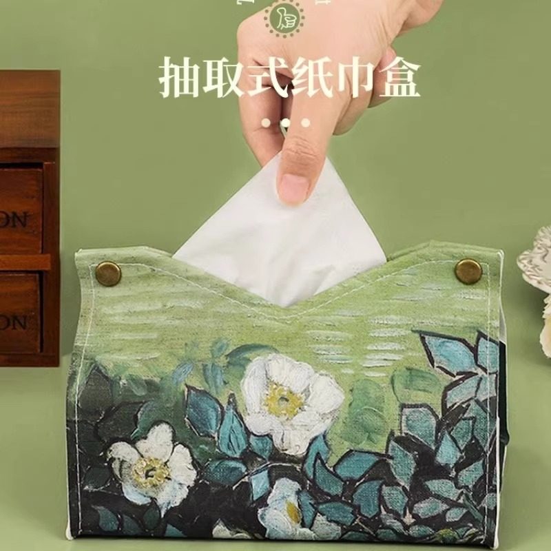 油画风皮革纸巾套纸巾盒收纳盒客厅餐桌卫生间防水车载抽纸收纳袋,收纳整理,纸巾盒,淘宝优惠券,粉丝福利购,淘宝优惠卷