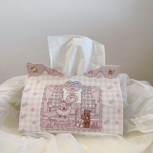芭蕾兔熊纸巾盒抽纸盒少女心碎花新款 家用软妹房间纸巾套卡通可爱