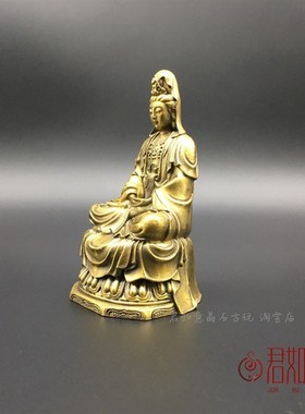 合金铜莲花观音摆件 铜带底座净瓶观音菩萨小铜佛造像佛祖