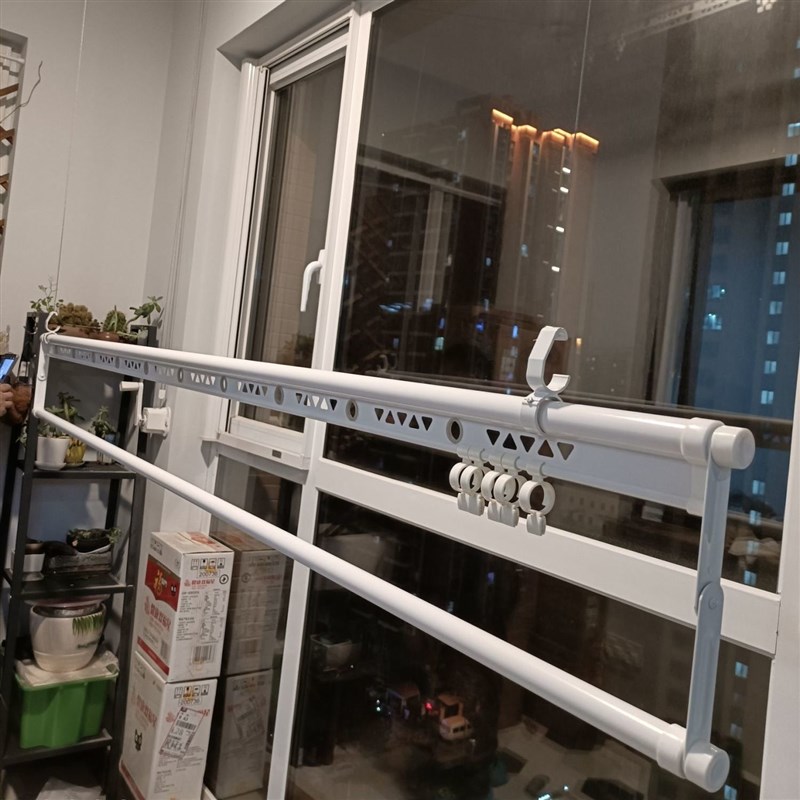 单杆式手摇晾衣架阳台顶装手动升降小户型极窄窗台横向凉晒杆神器