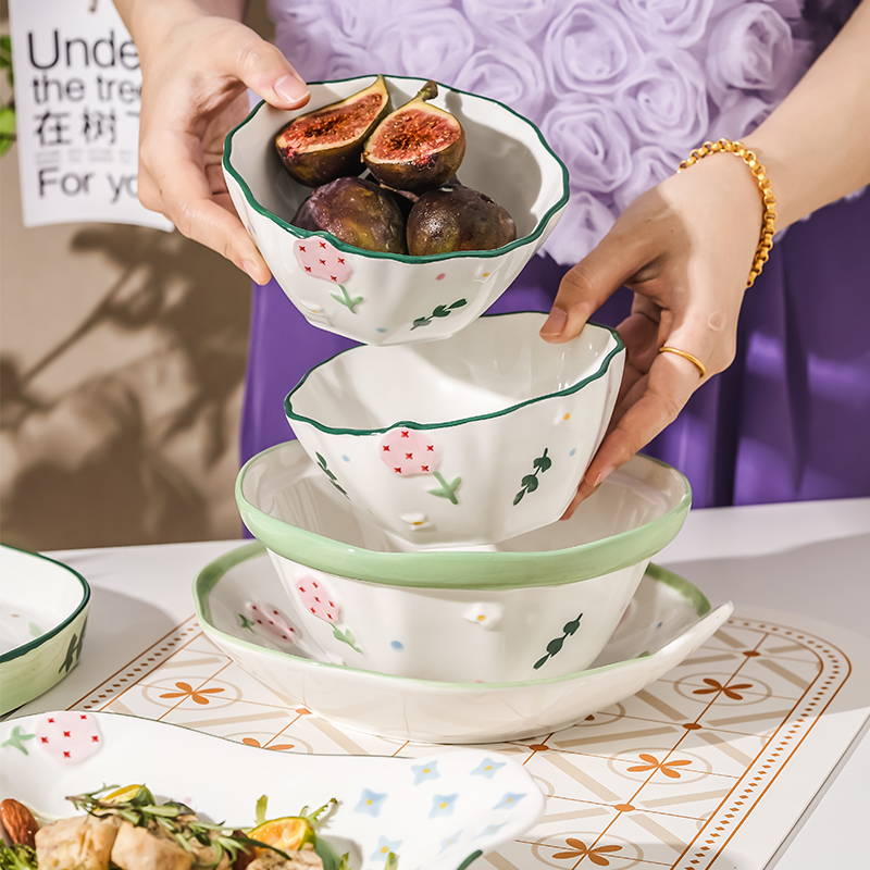 花朵可爱陶瓷米饭碗家用2025新款燕麦蒸蛋汤面碗碟碗盘子餐具单个