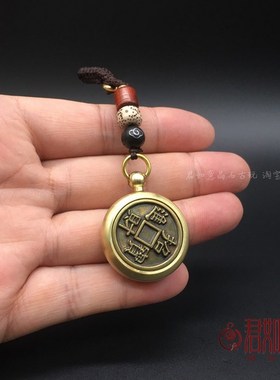 实心黄铜生肖虎挂件 全铜老虎可旋转圆形手机挂件钥匙扣