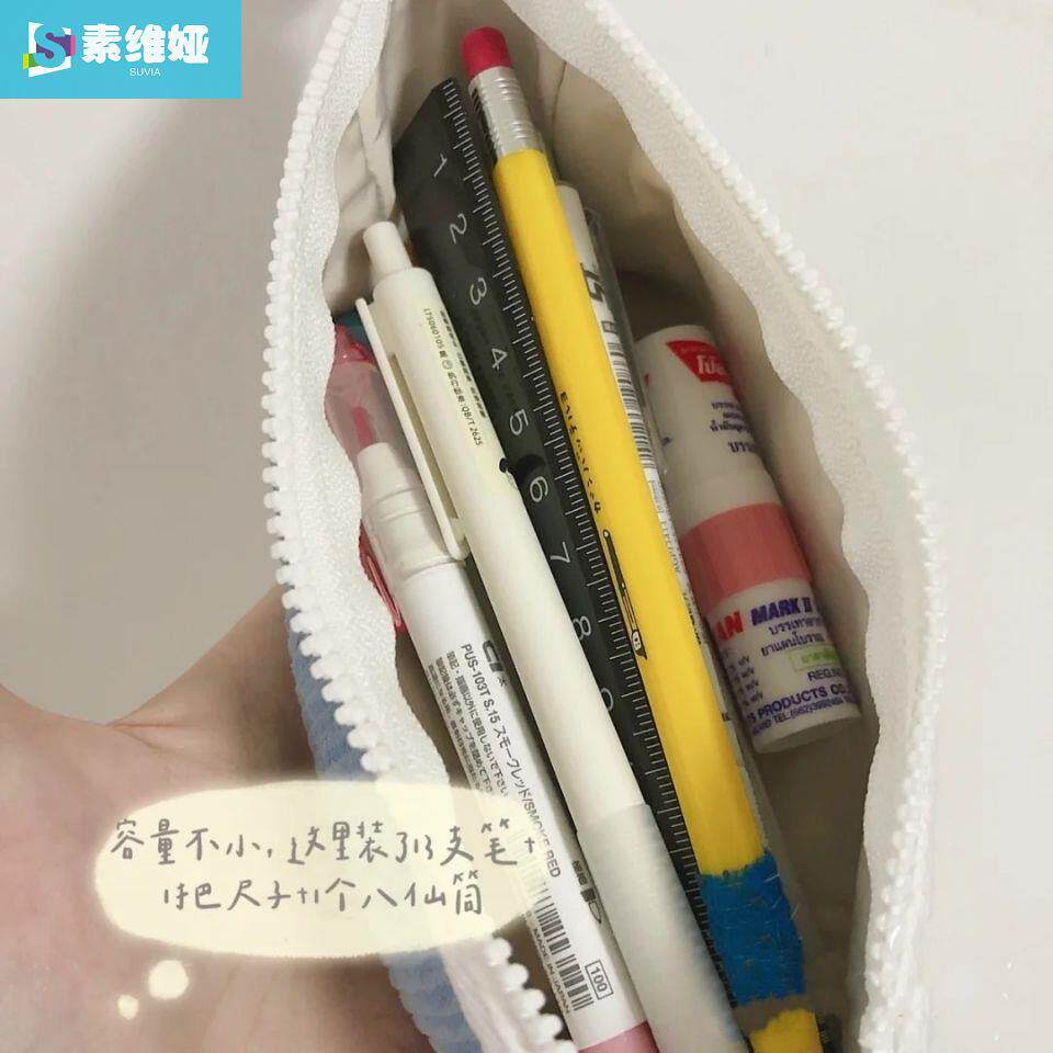 极速用心造物秋冬新款小众梦飞船初中中学生灯芯绒色大容量笔袋白