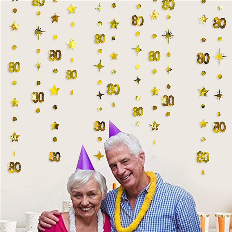 Gold 80th Birthday Banner Decorations Number 70 Circle Dot