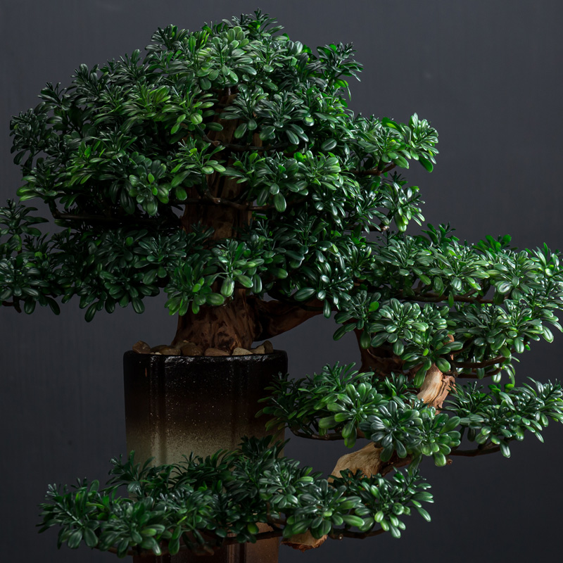 仿真绿植物盆景室内假花盆栽迎客松树花架摆件新中式饰品玄关装饰