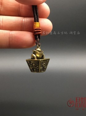 实心黄铜日进斗金小挂件全铜迷你金元宝方形招财小铜斗钥匙扣铜玩