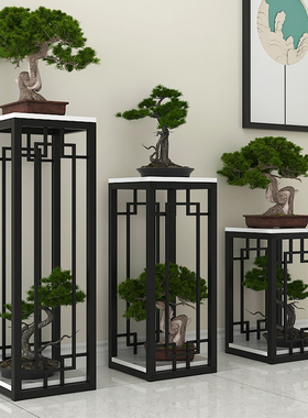 新中式铁艺盆栽摆件架子客厅电视柜旁玄关单个落地迎客松盆景花架