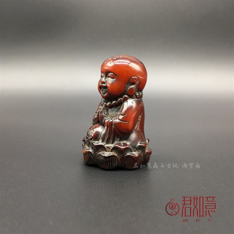 牦牛角莲花童子小和尚挂件牛角手把件小摆件文玩小沙弥角雕佛像