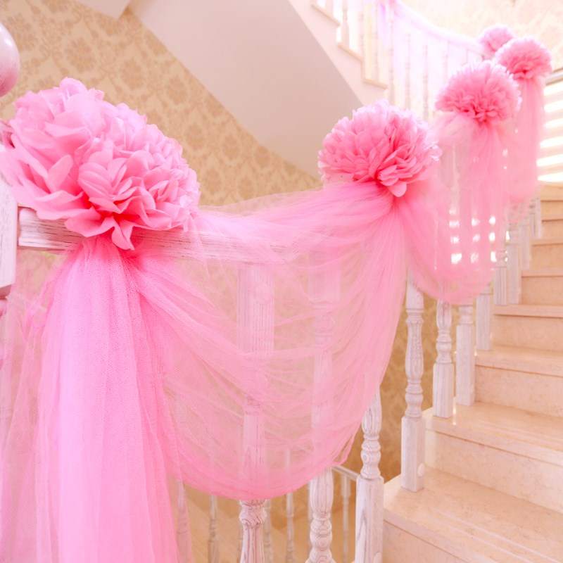 结婚用品大全婚庆楼梯扶手装饰婚房布置套装新房拉花纱幔婚礼红纱