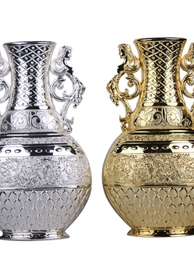 俄罗斯欧式风情浮雕金银双色双子花瓶手工艺品居家摆设装饰品礼品