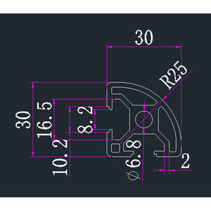 3030RH黑色工业铝型材 30R黑半圆铝合金型材黑色弧形30R铝半圆