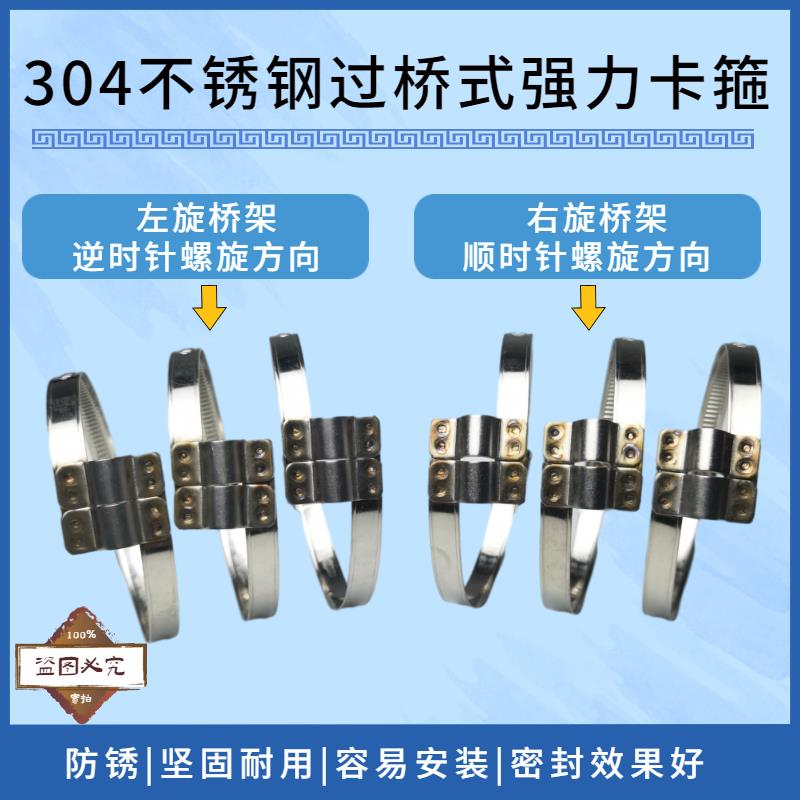 304不锈钢过桥式喉箍德式PU钢丝软管接头固定扣夹波纹管专用卡箍