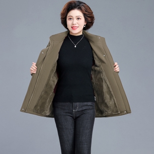 加绒加厚中长款风衣女秋冬款中老年妈妈保暖外套女派克服夹克