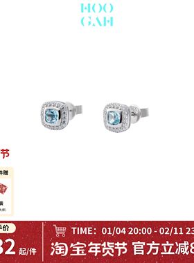 HOOGAH | 璀璨系列 | 璀璨方块蓝宝石耳钉天然托帕石方形小巧蓝色