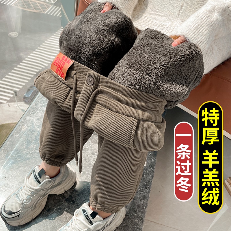 羊羔绒加绒裤子女士秋冬季大码