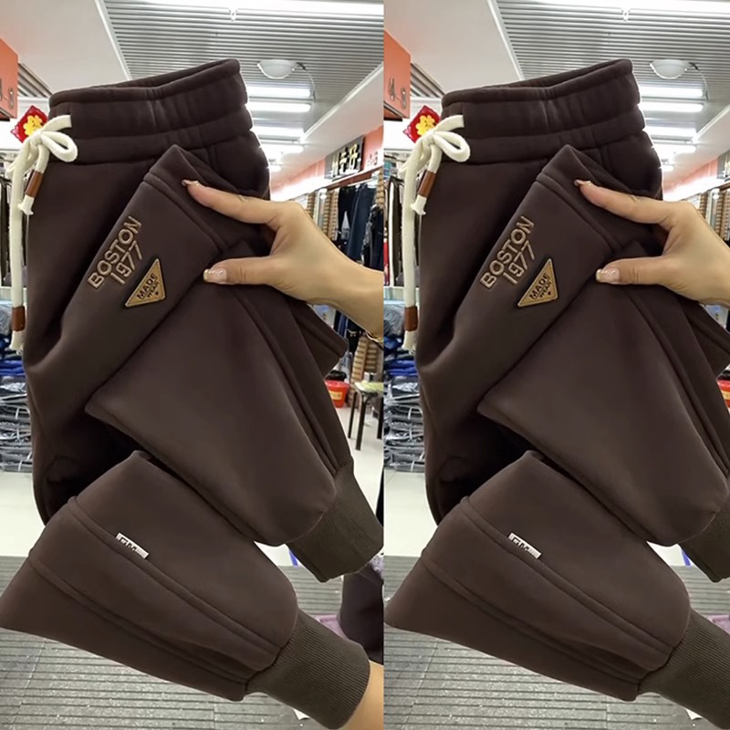 加绒裤子女秋冬宽松显瘦束脚休闲
