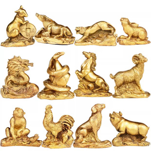十二生肖属相黄铜工艺品老鼠金属猴金猪子鼠小号生肖摆件铜牛补角